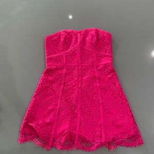 NWT NBD Hot Pink Lace Strapless mini dress